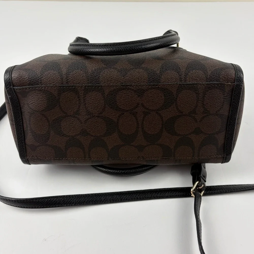 Coach Signature Brown Black Satchel Crossbody Bag Matching Wallet Gold Hardware